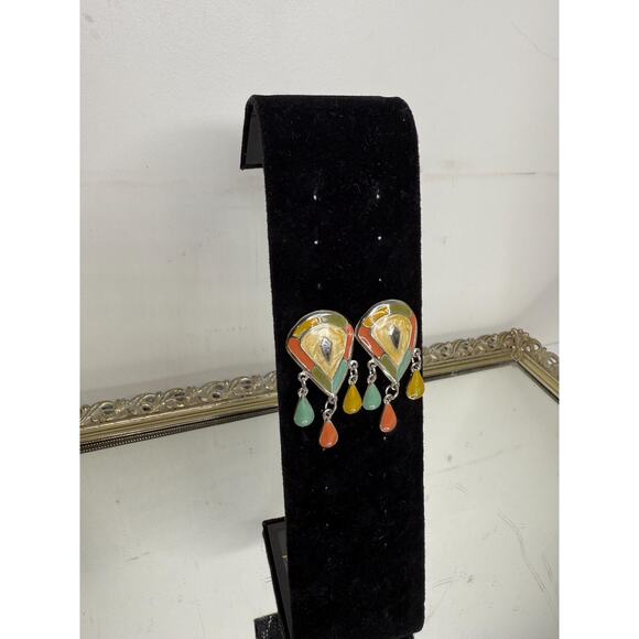 Vintage Rare Silver and Enamel Teardrop Dangle Earrings - Picture 2 of 9